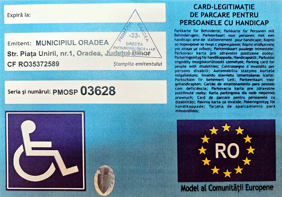 Legitimație parcare cu handicap Oradea