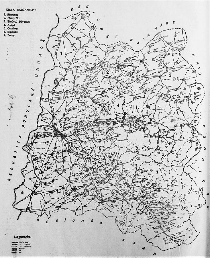 Harta regiuni - lista raioanelor Bihor