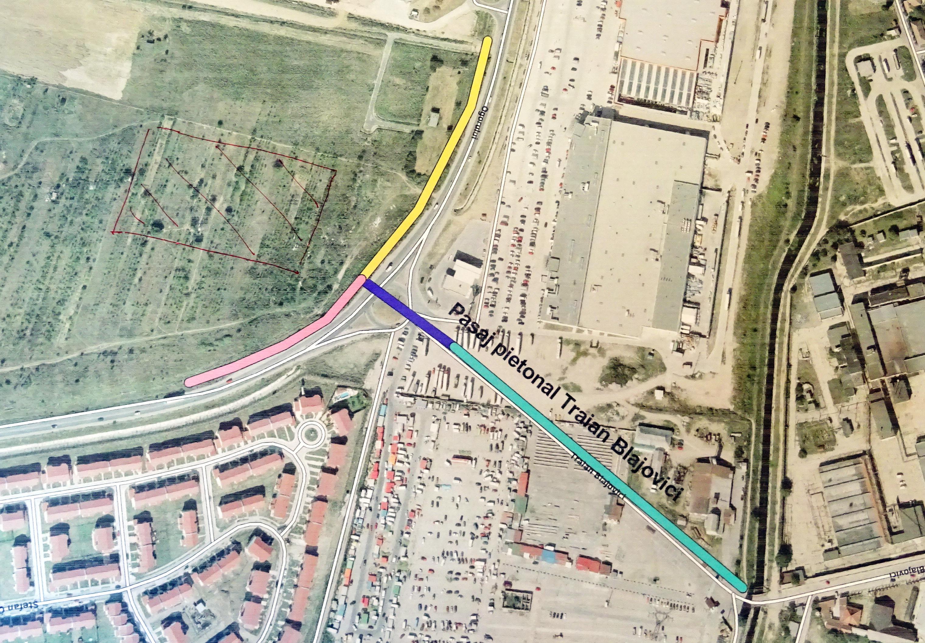 Pasarela pietonală care va deservi piaţa 100